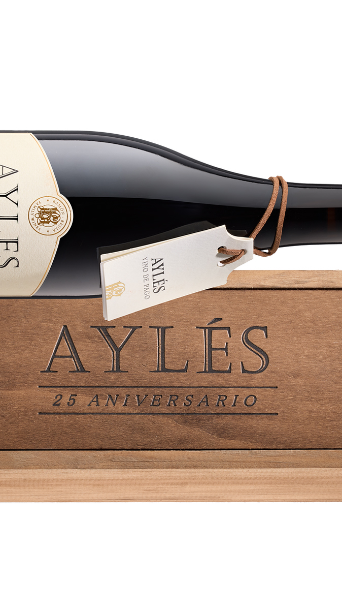 Botella y estuche conmemorativo del 25 aniversario de Pago Aylés, vino de pago en Aragón