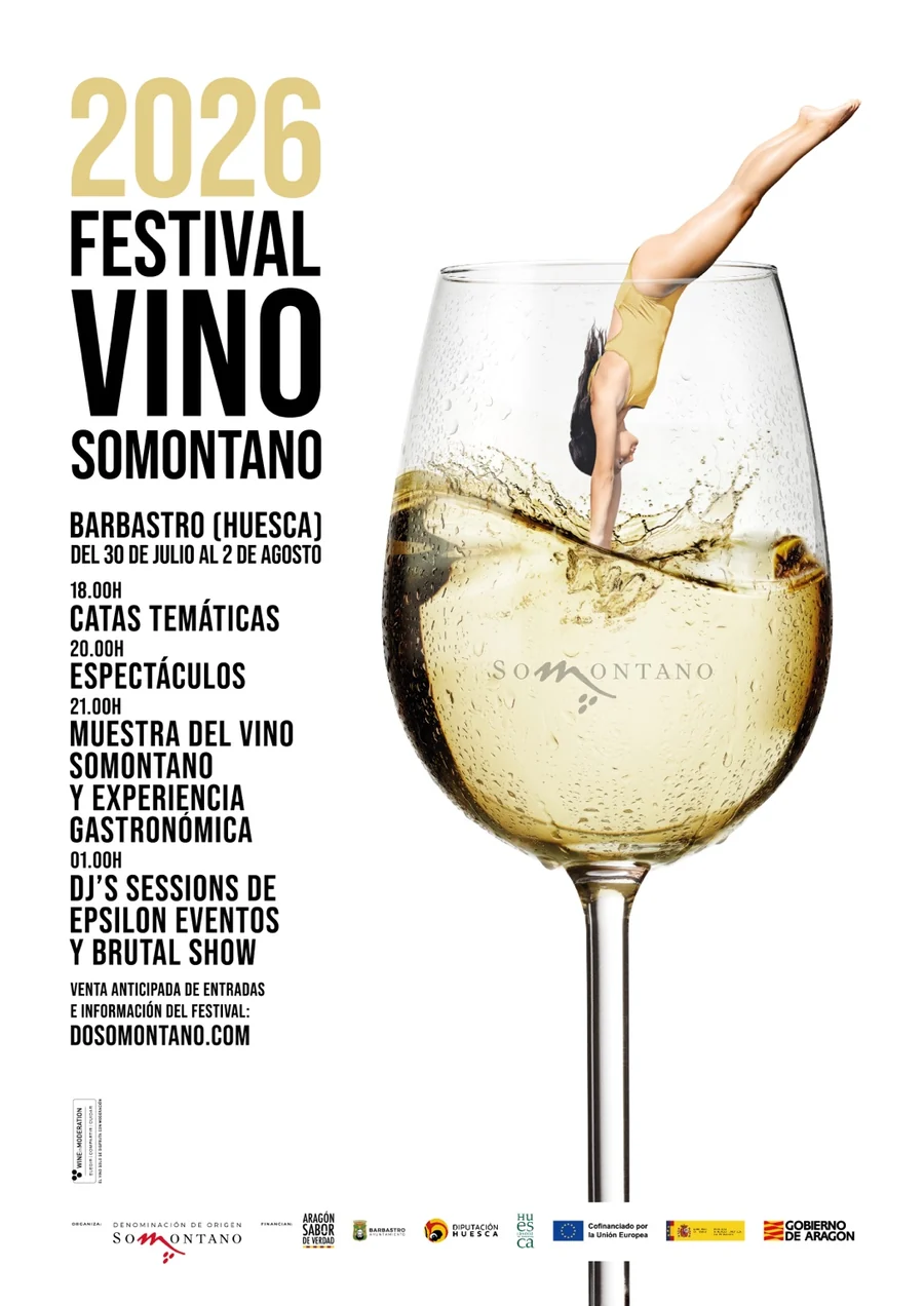 Cartel oficial del Festival Vino Somontano 2026 con la imagen promocional de la nueva edición.