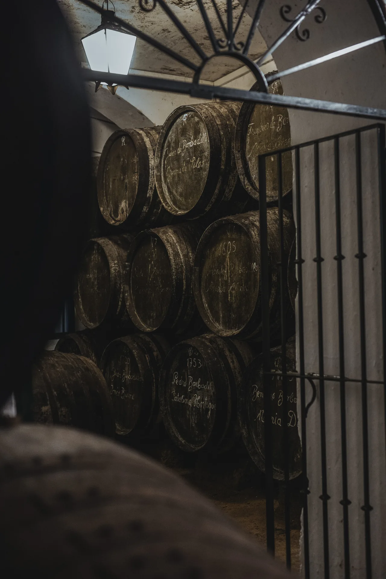 Botas históricas de vino en una bodega de Barbadillo”.