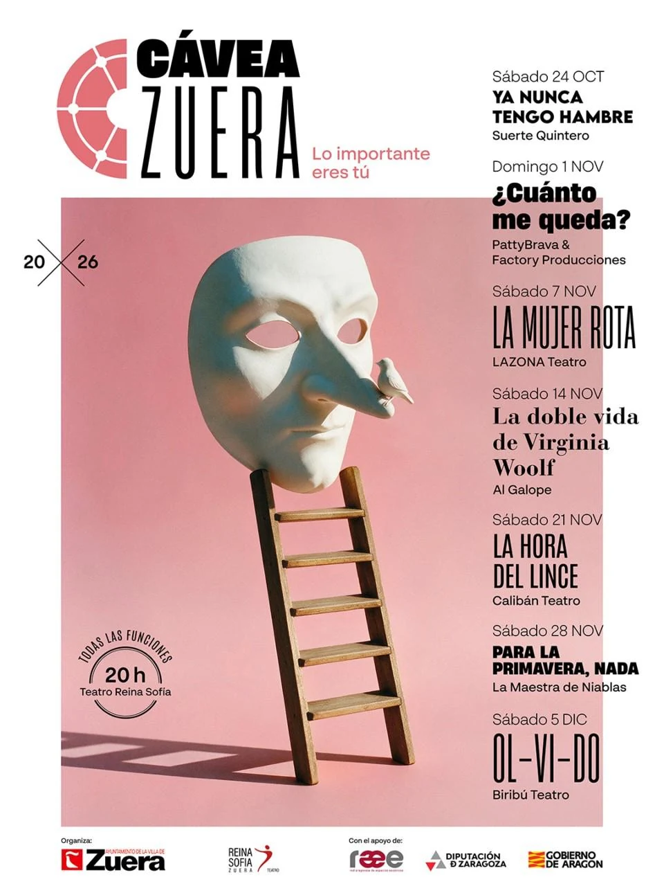 Cartel del Festival Cávea Zuera 2026 con las siete funciones del Teatro Reina Sofía.