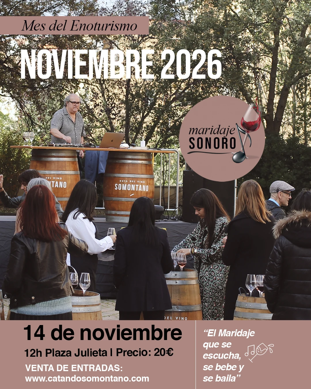Cartel del Maridaje Sonoro del 14 de noviembre en la plaza Julieta de Barbastro.