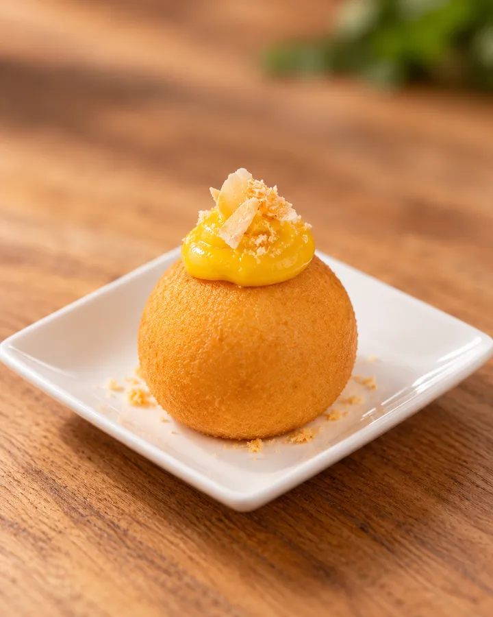 Ninyoyaki de mango con chocolate blanco y curry.
