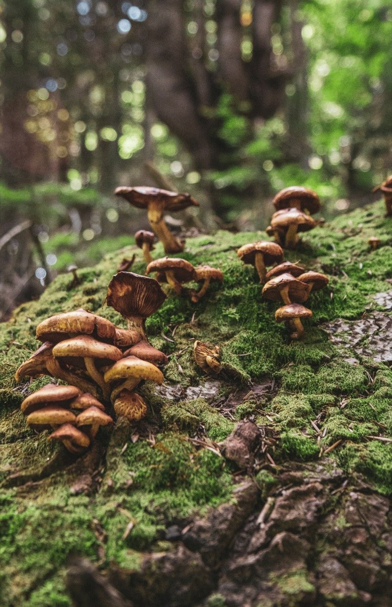 Setas silvestres sobre musgo en un bosque
